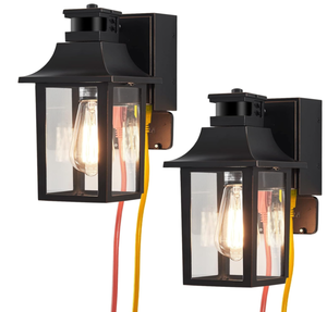 lot 182 image: LOT OF 2 Porch Lights with GFCI Outlet,Dusk to Dawn Motion Sensor Outdoor Lights