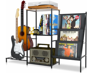 lot 306 image: Record Player Stand with 3-Tier Vinyl Record Storage Double Guitar Stand Holder