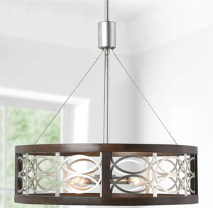 lot 309 image: Drum Chandeliers Modern Farmhouse Dining Room Light fixtures Over Table, 4-Light