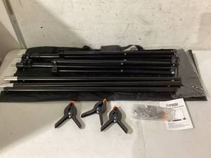 lot 365 image: Trrose 22 Backdrop support stand 6.6ft tall by 2.1ft wide w carry bag, clamps