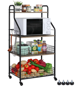 lot 74 image: Bakers Racks For Kitchens With Storage 5 S Hooks 4 Tier Rolling Microwave Cart Stand