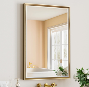 lot 473 image: Brushed Gold Mirror for Wall Decor, Beveled Bathroom Mirror