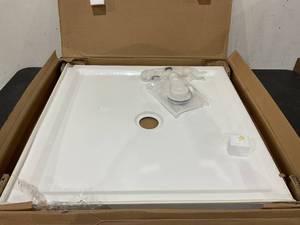 lot 32 image: Shower Base Single Threshold Center Drain Shower Pan in White