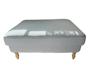 lot 33 image: IKEA Pin-Striped Coastal Blue Ottoman 39W x 31D x 17 H in Excellent Condition