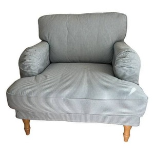 lot 32 image: IKEA Stocksund Armchair Pin Striped Coastal Blue with Pillow in Excellent Condition