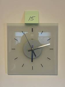 lot 15 image: 11 x 11 IKEA Glass Wall Clock in Excellent Condition