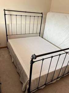 lot 59 image: Charles P. Rogers Full Size Iron and Brass Sleigh Bed in Mint Condition (Bedding Not Included) ($1,300 Retail Price)