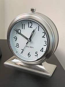 lot 62 image: IKEA Hemnes Nightstand with 5 Big Ben Clock and 21 Glass Table Lamp in Excellent Condition