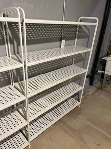 lot 71 image: White Metal Shelving Unit (47 W x 13.5 D x 64 H) in Excellent Condition