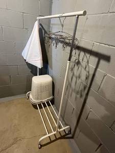lot 74 image: 61 Wide Adjustable Rolling UtilityLaundry Rack with Accessories in Excellent Condition