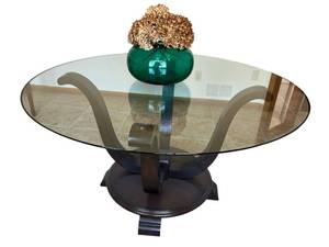 lot 75 image: 54 Clarissa Glass Top Dining Table with a Cappuccino Finish in Excellent Condition