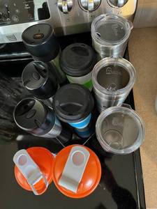 lot 80 image: Travel Mugs Lot - OXO, Bubba, Blender Bottles, and More