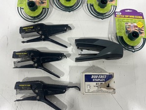 4 STAPLERS W STAPLES, & 7 BOTTLE BIRD FEEDERS