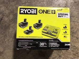 RYOBI ONE HP 18V (2) 4.0 Ah HIGH PERFORMANCE Batteries, 2.0 Ah HIGH PERFORMANCE Battery, and Dual-Port Charger Starter Kit    Customer Returns See Pictures