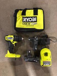 RYOBI ONE HP 18V Brushless Cordless Compact 12 in. DrillDriver Kit with (2) 1.5 Ah Batteries, Charger and Bag  Customer Returns See Pictures