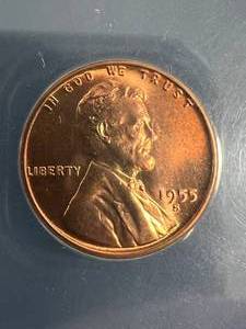 lot 06 image: 1955-S US WHEAT CENT ANACS MS67 RED
