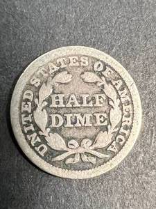 lot 26 image: 1857 US SEATED HALF DIME