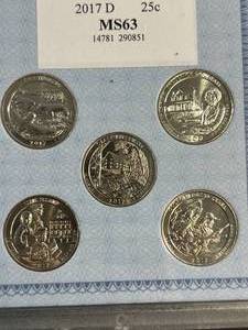 lot 87 image: 2017-D US 5 COIN STATE QUARTERS SET AACGS MS63