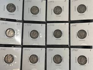 lot 98 image: SHEET OF 20 US MERCURY DIMES ALL 1945