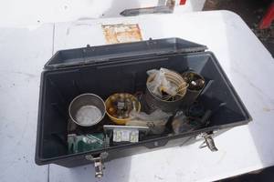 lot 68 image: Tool Box With Assorted Hardware Screws, Hooks, and Bolts