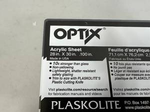 lot 38 image: New Optix Acrylic Sheet 28 x 30 x .100
