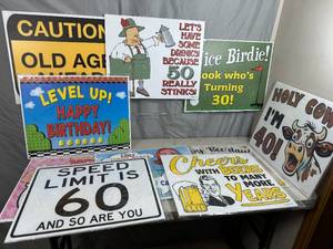 lot 56 image: 10 New Birthday Yard Signs with Metal Stands