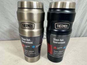 lot 137 image: 2 New Thermos 16 oz Stainless Steel Travel Tumblers