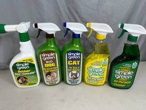 lot 163 image: New Simple Green Cleaners, Dog Odor, Cat Odor, Outdoor Odor Eliminator Sprays