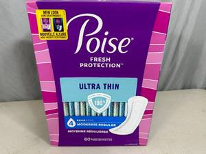 lot 168 image: New Box of 60 Poise Ultra Thin Feminine Pads
