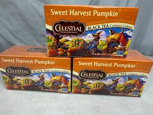 lot 191 image: 3 New Boxes of Celestial Sweet Harvest Pumpkin Black Tea