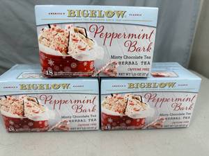 lot 193 image: 3 New Boxes of Bigelow Tea Peppermint Bark Herbal Tea