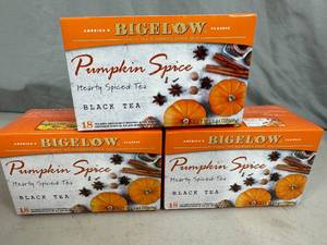 lot 194 image: 3 New Boxes of Bigelow Tea Pumpkin Spice Black Tea