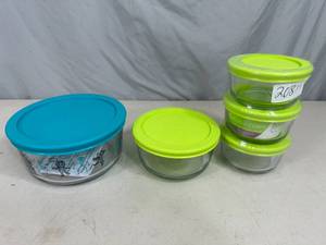 lot 208 image: 5 New Anchor Glass Food Storage Containers