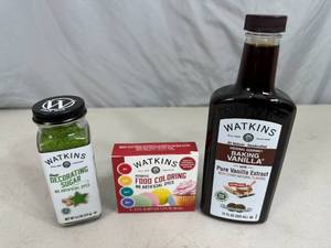 lot 253 image: New Watkins Baking Vanilla, Food Coloring, Sprinkles