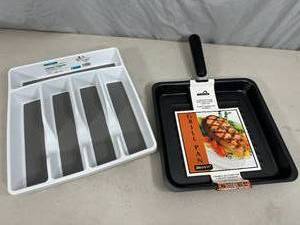 lot 280 image: New Grill Pan and Flatware Organizer