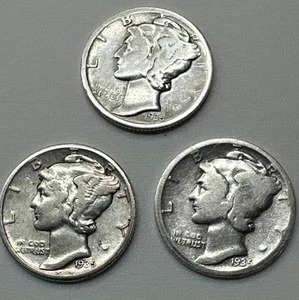 Lot of 3 1935 Mercury Dimes (one from each mint)