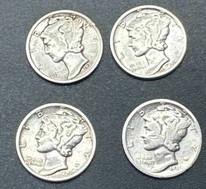 Lot of 4 Mercury Dimes