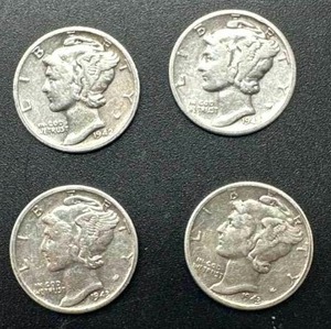 Lot of 4 Mercury Dimes