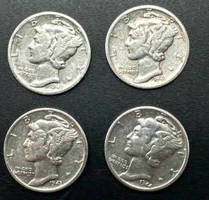 Lot of 4 Mercury Dimes