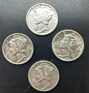 Lot of 4 Mercury Dimes