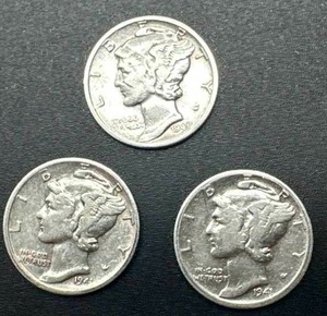 Lot of 3 Mercury Dimes from 1941 (one from each mint)