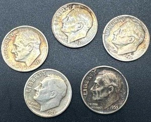 Lot of 5 Roosevelt Silver Dimes