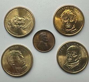 Lot of 4 Presidential Dollars & 1909 Lincoln Cent