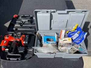 lot 22 image: Black and Decker Swivel Drill 12 Volt w Black and Decker Drill Bit SetTool Case Filled with Many Different Fasteners