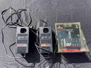 lot 23 image: Craftsman 15.6volt Battery with 2 Craftsman 15.6volt Fast Chargers
