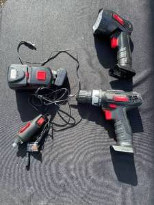 lot 34 image: Drill Master Cordless Drill  Drill Master 18V Flash Light  18V Class 2 Battery Charger