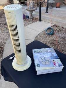 lot 39 image: Oscillating Floor Fan  Portable Plus Indoor Outdoor Fan Battery or AC  (all untested)