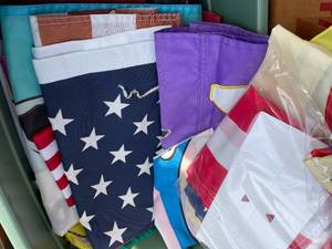 lot 45 image: Box of Outdoor X-Mas Lights  Two Full Boxes of Various Flags