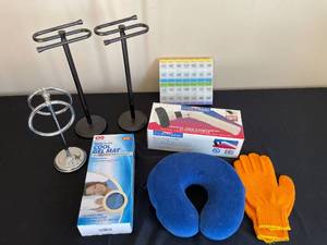 lot 368 image: Towel Holders, Med Planner, Neck Pillow, Cool Gel Mat, Exfoliating Gloves, Body Massager