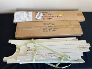 lot 371 image: 3 Quilt Racks - 1 decorative, 1 light wood, 1 white